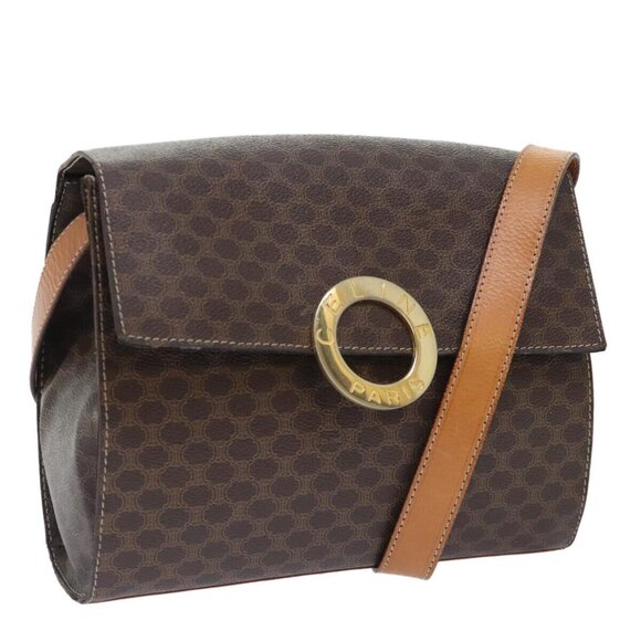 CELINE Macadam Canvas Shoulder Bag PVC Leather Brown Auth 89824 - Picture 1 of 16